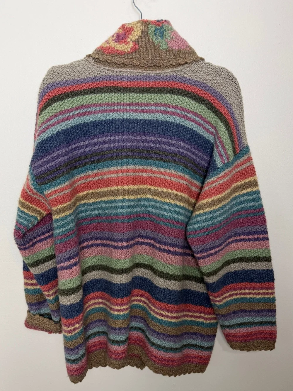 vintage Casual Corner shetland wool colorful maximalist floral stripe cardigan M - Picture 5 of 8